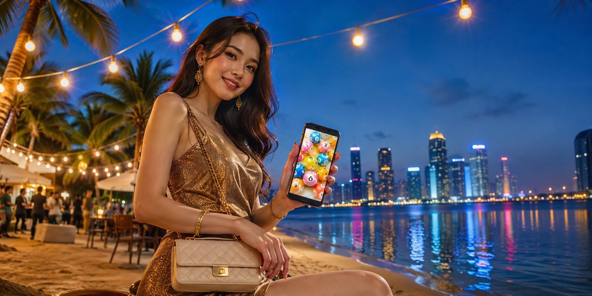 Người dùng tại bãi biển Phú Quốc tham gia xổ số trực tuyến trên điện thoại